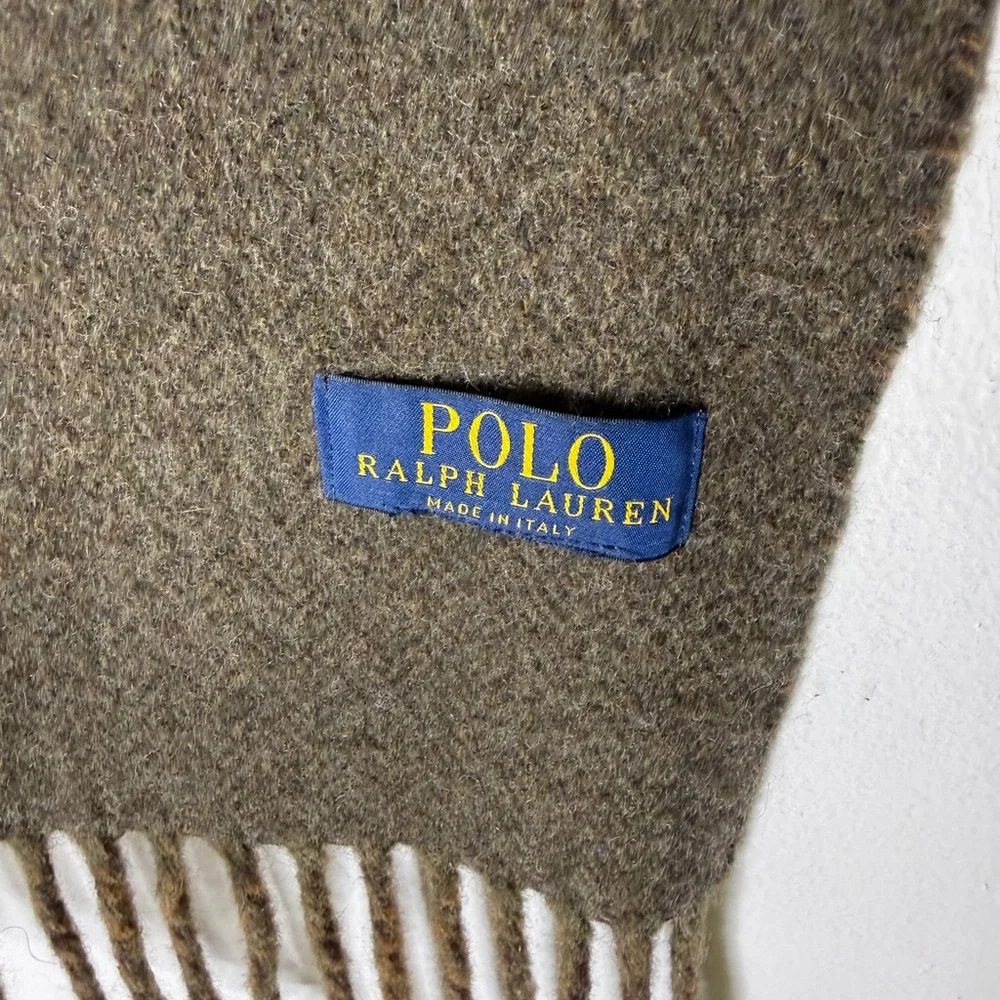 Polo Ralph Lauren Brown Check Wool Rectangle Winter Scarf Made In Italy‎